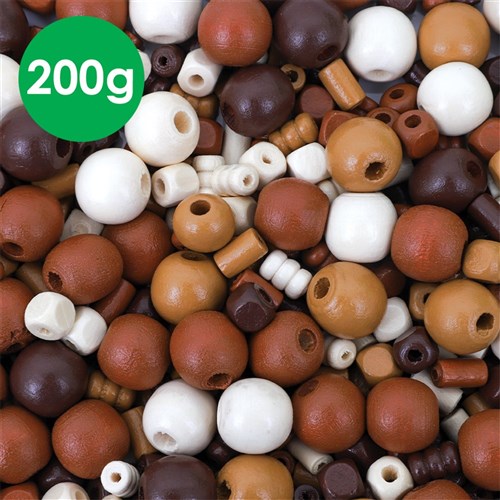 Wooden Natural Beads - Assorted - 200g Tub