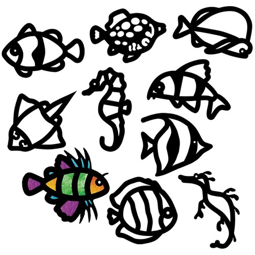 Cardboard Tropical Fish Stained Glass Frames - Pack of 24