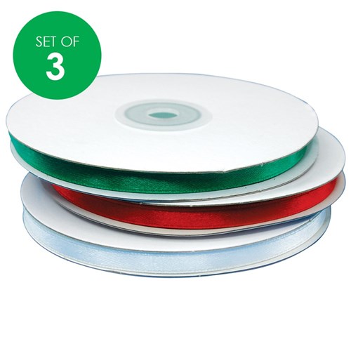 Satin Ribbon - 25 Metres - Set of 3 Colours