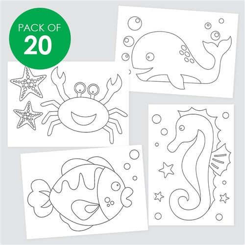 Sea Animals Sticky Art Sheets - Pack of 20