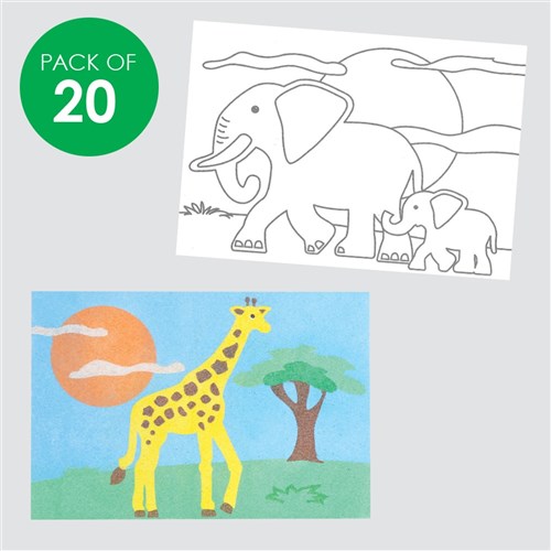 Safari Animals Sticky Art Sheets - Pack of 20