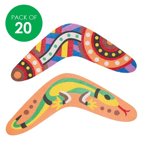 Indigenous Designed Boomerang Sticky Art Shapes - Pack of 20