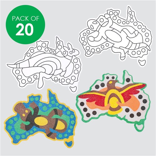 Indigenous Designed Australian Map Sticky Art Shapes - Pack of 20