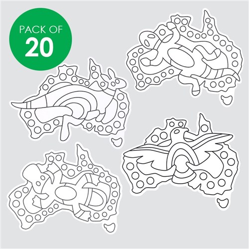 Indigenous Designed Australian Map Sticky Art Shapes - Pack of 20