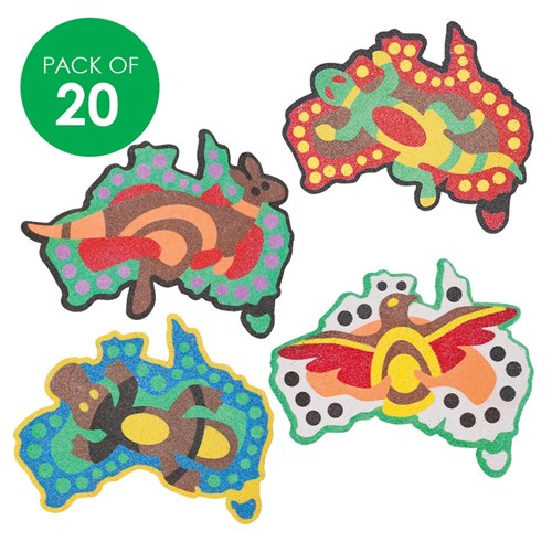Indigenous Designed Australian Map Sticky Art Shapes - Pack of 20