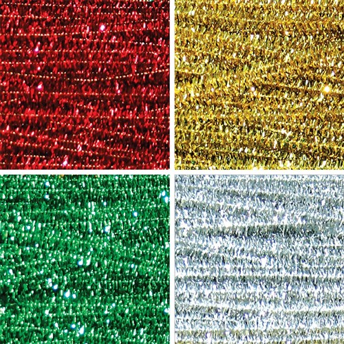 Chenille Stems - Tinsel - Pack of 100 - Set of 4 Colours