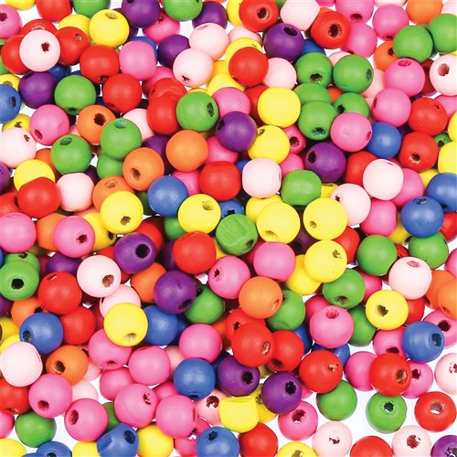 Bright Round Wooden Beads - 250g Tub