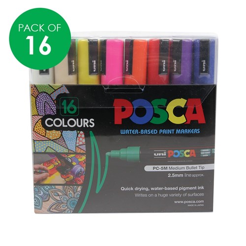POSCA Paint Markers - Medium Tip - Coloured - Pack of 16