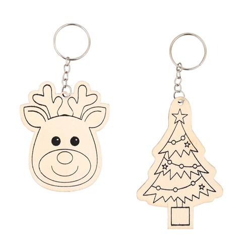 Printed Wooden Keyrings - Christmas - Pack of 10