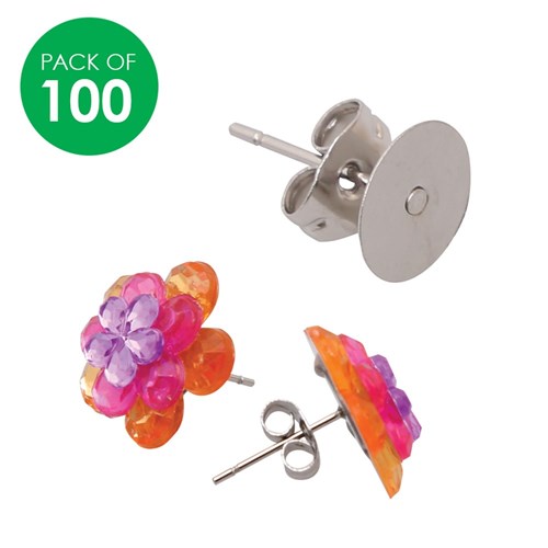 Earring Posts & Studs - Silver - Pack of 100