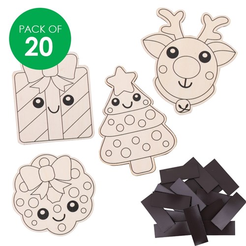 Printed Wooden Magnets - Christmas - Pack of 20