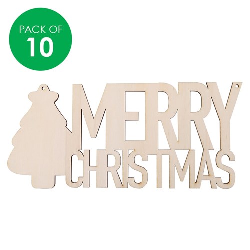 Wooden MERRY CHRISTMAS Plaques - Pack of 10