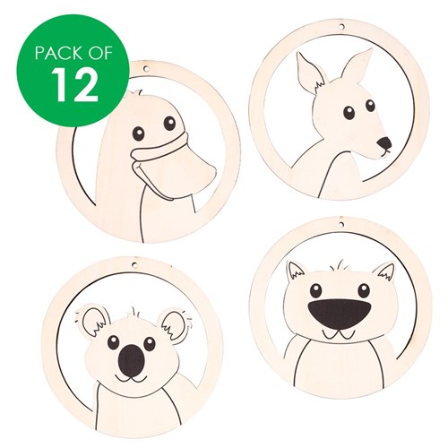 Wooden Australian Animal Ornaments - Pack of 12
