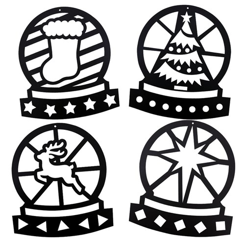 Cardboard Stained Glass Frames - Christmas Snow Globes - Black - Pack of 20
