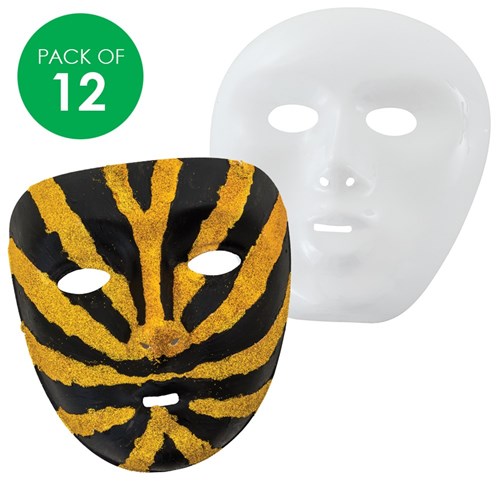 White Plastic Masks - Pack of 12