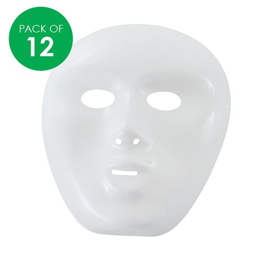 White Plastic Masks - Pack of 12