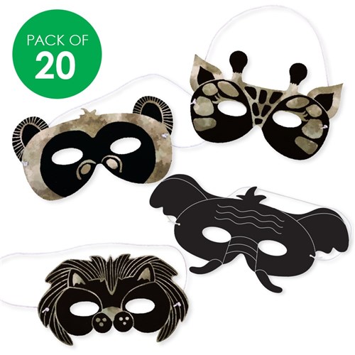 Printed Scratch Board Masks - Jungle Animals - Pack of 20