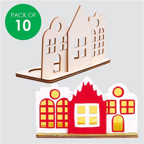 Wooden Village Tealight Holders - Pack of 10