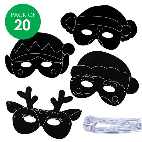 Printed Scratch Board Masks - Christmas - Pack of 20