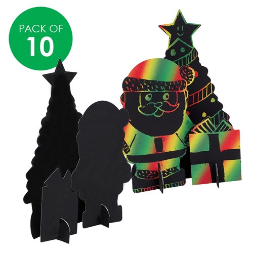 3D Scratch Board - Christmas Scene - Pack of 10
