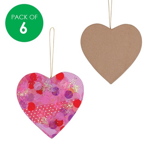 Papier Mache Heart Ornaments - Pack of 6