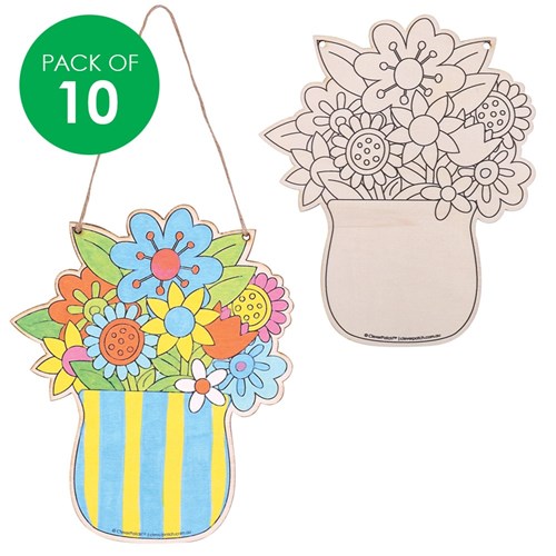 Wooden Hanging Flowers in Vase - Pack of 10
