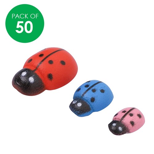 Self-Adhesive Wooden Ladybirds - Bright - Pack of 50