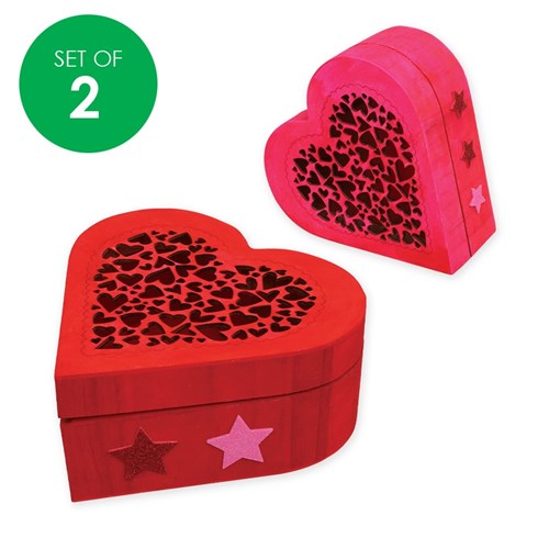 Wooden Heart Boxes - Set of 2