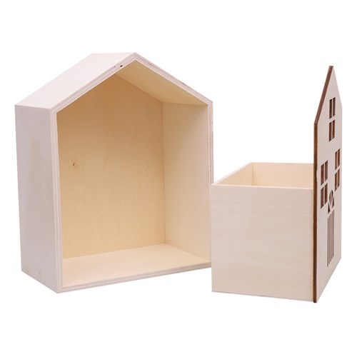 Large Wooden House Box - Each
