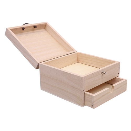 Wooden Square Storage Box with Drawer - Each
